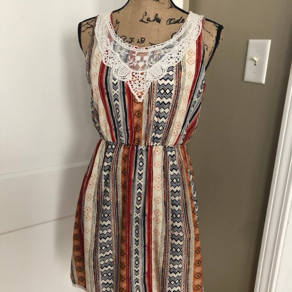 Patterned/Cheveron Dress with Lace Detailing